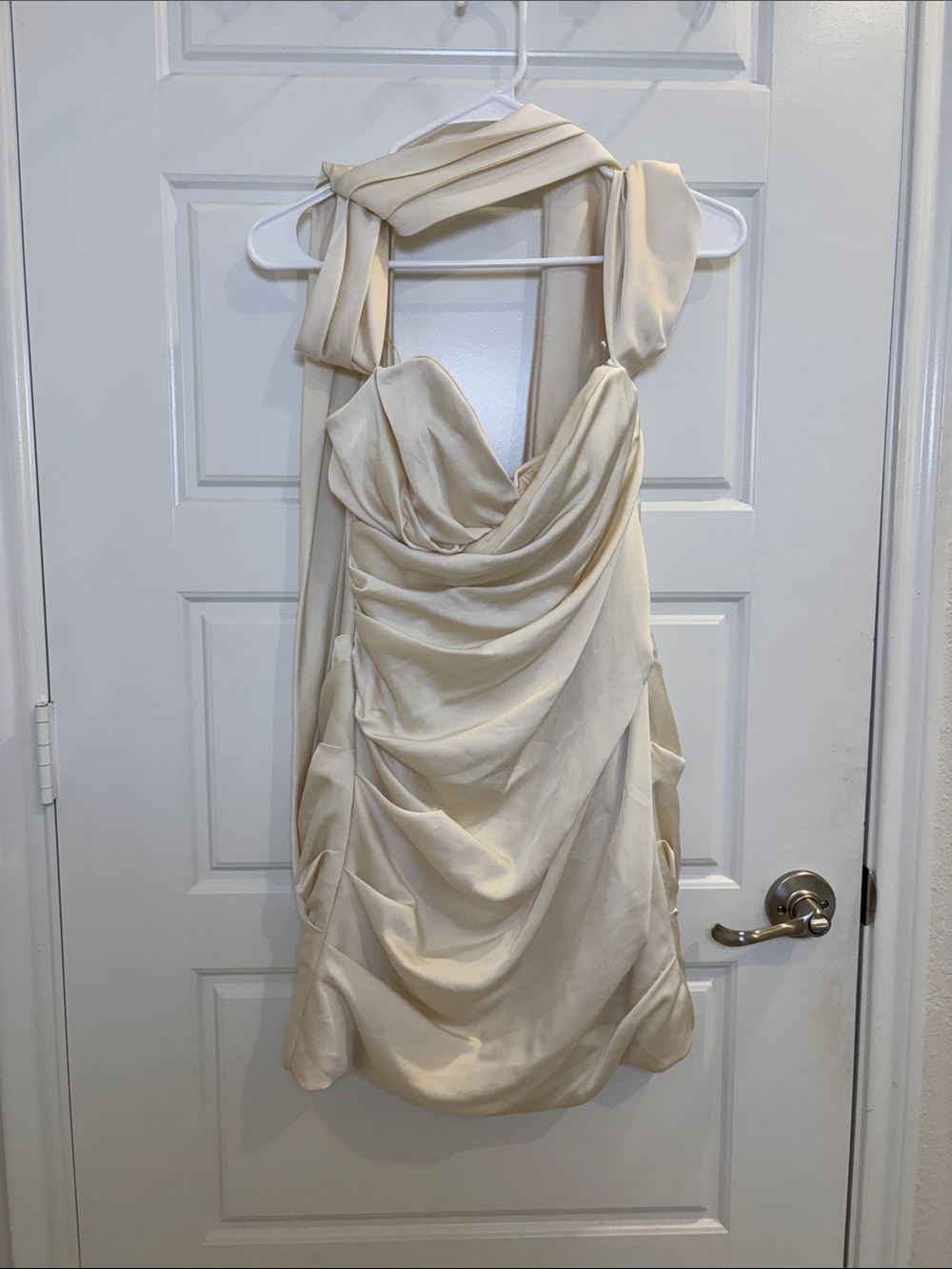 House of CB Joy Ivory Draped Corset Mini Dress Scarf Size M